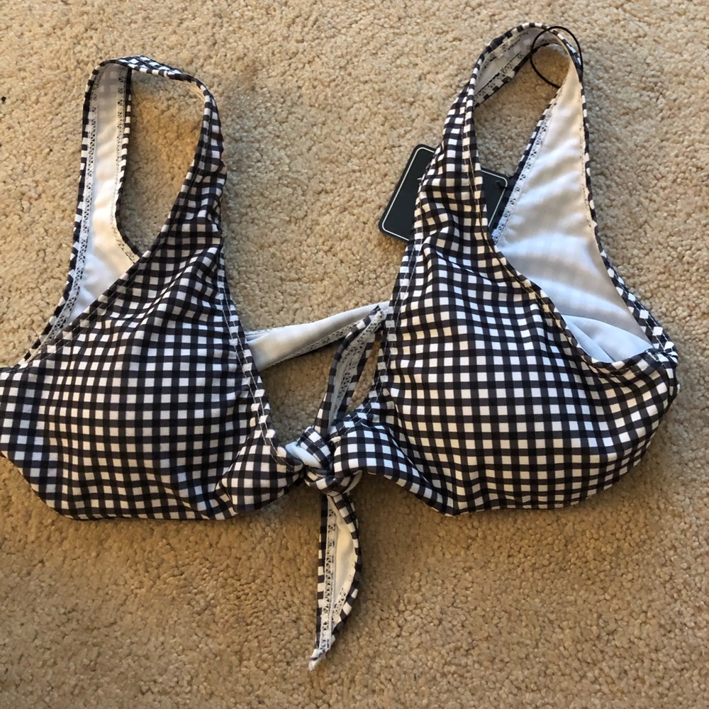 Checkered wrap/ tie bikini top